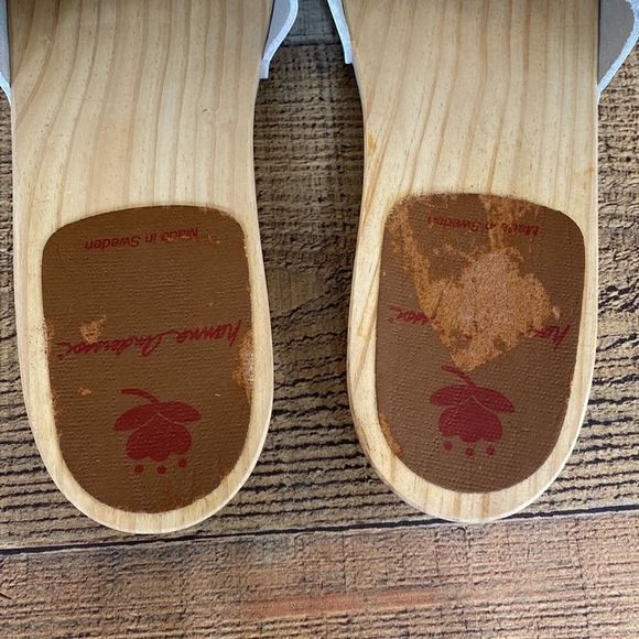 Hanna Andersson Blue Laser Cutout Slides Wood Sandals Womens 39 Slip On - Picture 12 of 16